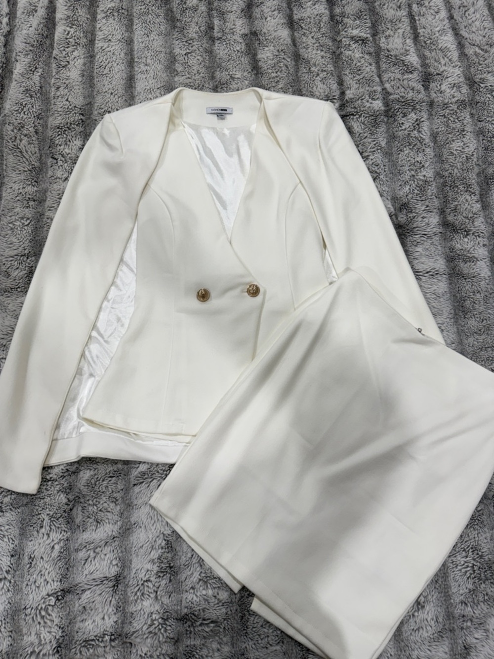 Fashion Nova white/ivory Satin-Lined Blazer skirt set
